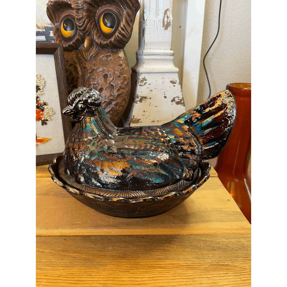 Vintage Fenton 8" Amethyst Carnival Glass Hen On Nest 5182CN - Picture 1 of 7